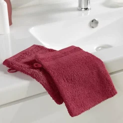 2 gants de toilette 15 x 21 cm eponge unie tendresse Rubis