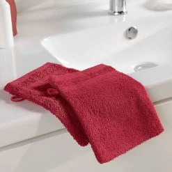 2 gants de toilette 15 x 21 cm eponge unie tendresse Rubis