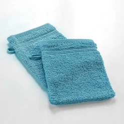 2 gants de toilette 15 x 21 cm eponge unie tendresse Bleu Paon