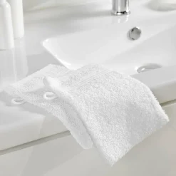 2 gants de toilette 15 x 21 cm eponge unie tendresse Blanc