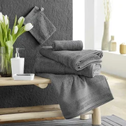 2 gants de toilette 15 x 21 cm eponge unie tendresse Anthracite