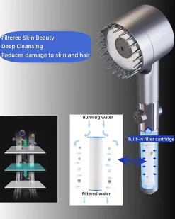 3 modes réglables, pommeau de douche massant anticalcaire avec fonction d'arrêt, pommeau de douche d'hydrothérapie