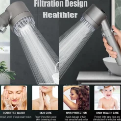 3 modes réglables, pommeau de douche massant anticalcaire avec fonction d'arrêt, pommeau de douche d'hydrothérapie