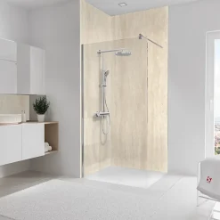 2 panneaux muraux de salle de bains l.100 x H.255 cm, effet pierre calcaire, Schulte DecoDesign