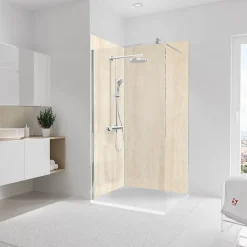 2 panneaux muraux de salle de bains l.100 x H.210 cm, effet pierre calcaire, Schulte DecoDesign