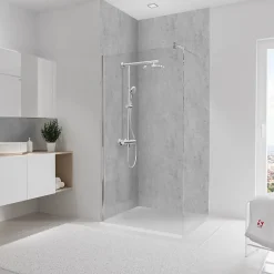 2 panneaux muraux de salle de bains l.100x255 cm, décor pierre gris clair Softtouch, Schulte DécoDesign