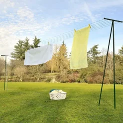 2 poteaux étendage extérieur vert 210 x 58 cm acier laqué anticorrosion, jusqu'à 7 fils