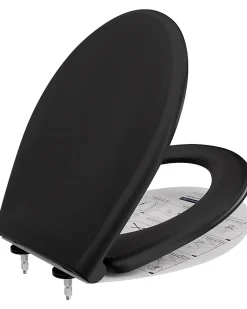 Abattant de WC avec Système d'abaissement Automatique, ANYCEE MAX Couvercle de Toilette en Duroplast, en Forme O, Noir