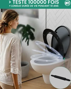 Abattant de WC avec Système d'abaissement Automatique, ANYCEE MAX Couvercle de Toilette en Duroplast, en Forme O, Noir