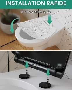 Abattant de WC avec Système d'abaissement Automatique, ANYCEE MAX Couvercle de Toilette en Duroplast, en Forme O, Noir