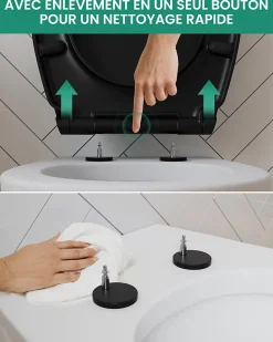 Abattant de WC avec Système d'abaissement Automatique, ANYCEE MAX Couvercle de Toilette en Duroplast, en Forme O, Noir
