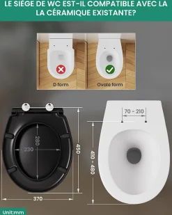 Abattant de WC avec Système d'abaissement Automatique, ANYCEE MAX Couvercle de Toilette en Duroplast, en Forme O, Noir