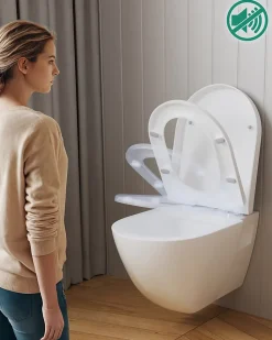 Abattant WC avec Système d'abaissement Automatique en Duroplast, ANYCEE MAX Couvercle de Toilette, en Forme de D