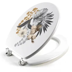 Abattant wc charnieres metal 37.5 x 46 cm mdf imprime kelly Blanc
