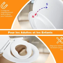 Abattant WC Familial TODOT avec Siège Enfant Magnétique Retirable et Frein de Chute