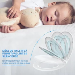 Abattant WC Familial TODOT forme Ovale avec Siège Enfant Bleu Magnétique Retirable et Frein de Chute