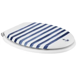 Abattant WC GoodHome Pilica coloris blanc et bleu en bois avec frein de chute