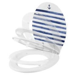Abattant WC GoodHome Pilica coloris blanc et bleu en bois avec frein de chute