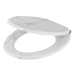Abattant WC GoodHome Pilica coloris blanc et noir en bois avec frein de chute