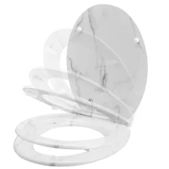 Abattant WC GoodHome Pilica coloris blanc et noir en bois avec frein de chute