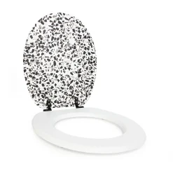 Abattant wc granito mdf blanc/noir charnières métal noir