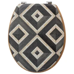 Abattant WC motifs canva blanc et noir et lunette effet bois, 5Five