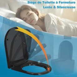 Abattant WC Noir TODOT Déclipsable Forme D avec Frein de Chute