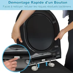 Abattant WC Noir TODOT Déclipsable Forme D avec Frein de Chute