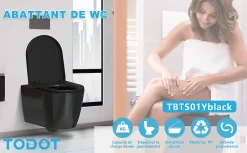 Abattant WC Noir TODOT Déclipsable Forme D avec Frein de Chute