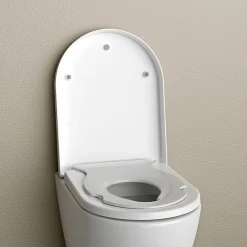 Abattant WC plastique avec double Lunette WC pour famille et enfant, charnières acier inox - Blanc - 46,4x35,9x5,1cm - U1006