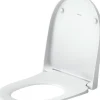 Abattant WC plastique Blanc forme D extra-plat, Lunette toilettes à frein de chute / fermeture amortie, 36x42,3x4,5cm, Univavo