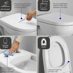 Abattant WC plastique Blanc forme D extra-plat, Lunette toilettes à frein de chute / fermeture amortie, 36x42,3x4,5cm, Univavo