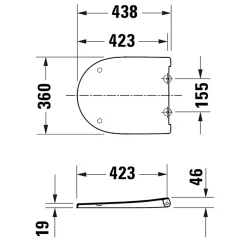 Abattant WC plastique Blanc forme D extra-plat, Lunette toilettes à frein de chute / fermeture amortie, 36x42,3x4,5cm, Univavo