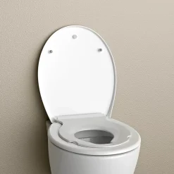 Abattant WC plastique Lunette WC moderne, Cuvette toilette fermeture douceur pour enfant + adulte, Blanc, 44,6x37,1x5,2cm, U2004