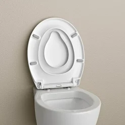 Abattant WC plastique Lunette WC moderne, Cuvette toilette fermeture douceur pour enfant + adulte, Blanc, 44,6x37,1x5,2cm, U2004