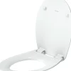 Abattant WC plastique Ovale Blanc, Lunette toilettes universel à frein de chute / fermeture amortie - 37,3x43,3x5cm - Univavo