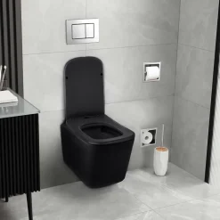 Abbatant WC frein de chute duroplast noir, kit de montage - Balneo Luga