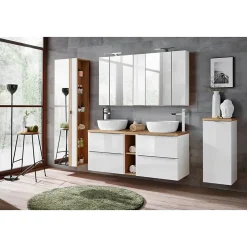 Accessoire mural NALYA 57 cm Blanc brillant et chene clair Elément suspendu compact