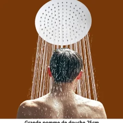 AICA colonne de douche thermostatique avec douche de tête ronde de 250 mm, douchette à main 3 fonctions, hauteur réglable
