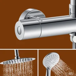 AICA colonne de douche thermostatique avec douche de tête ronde de 250 mm, douchette à main 3 fonctions, hauteur réglable
