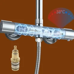 AICA colonne de douche thermostatique avec douche de tête ronde de 250 mm, douchette à main 3 fonctions, hauteur réglable