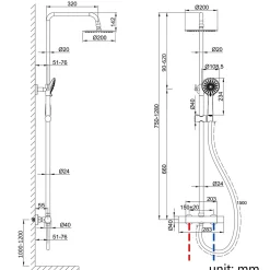 AICA colonne de douche thermostatique avec douche de tête ronde de 200 mm, douchette à main 3 fonctions, hauteur réglable
