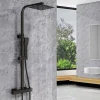 AICA Colonne de douche thermostatique avec pomme de tête, Carré, douchette et flexible,noir mat