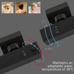 AICA Colonne de douche thermostatique avec pomme de tête, Carré, douchette et flexible,noir mat