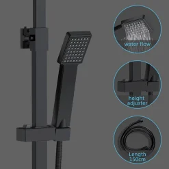AICA Colonne de douche thermostatique avec pomme de tête, Carré, douchette et flexible,noir mat