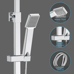 AICA colonne de douche thermostatique avec pomme de tête,Carré, douchette et flexible,effet chromé