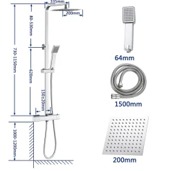 AICA colonne de douche thermostatique avec pomme de tête,Carré, douchette et flexible,effet chromé