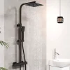 AICA colonne de douche thermostatique avec pomme de tête, douchette et flexible,noir mat, Carré