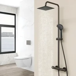 AICA colonne de douche thermostatique noir mat avec douche de tête carrée, réglable selon plusieurs modes, réglable en hauteur