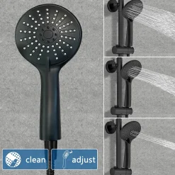 AICA colonne de douche thermostatique avec douche de tête ronde de 200 mm, douchette à main 3 fonctions, noir,hauteur réglable